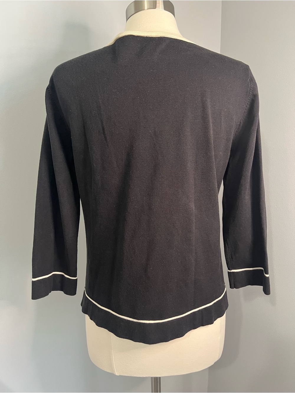 Spenser Jeremy Size XL Black Cream Silk Blend V-Neck Vintage Pullover Sweater - Picture 5 of 11